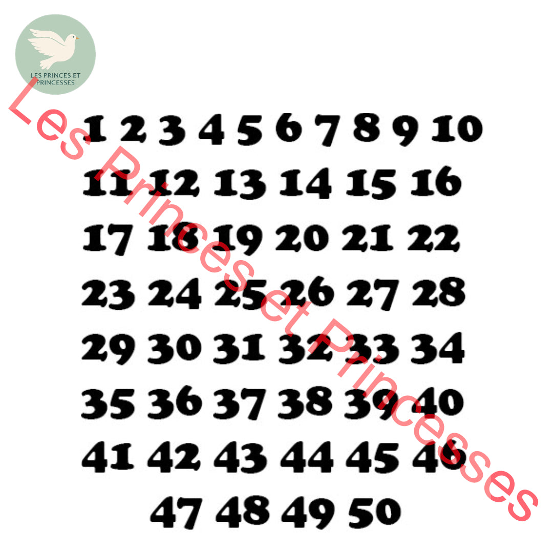 Planche d’apprentissage nombre de 1 à 50