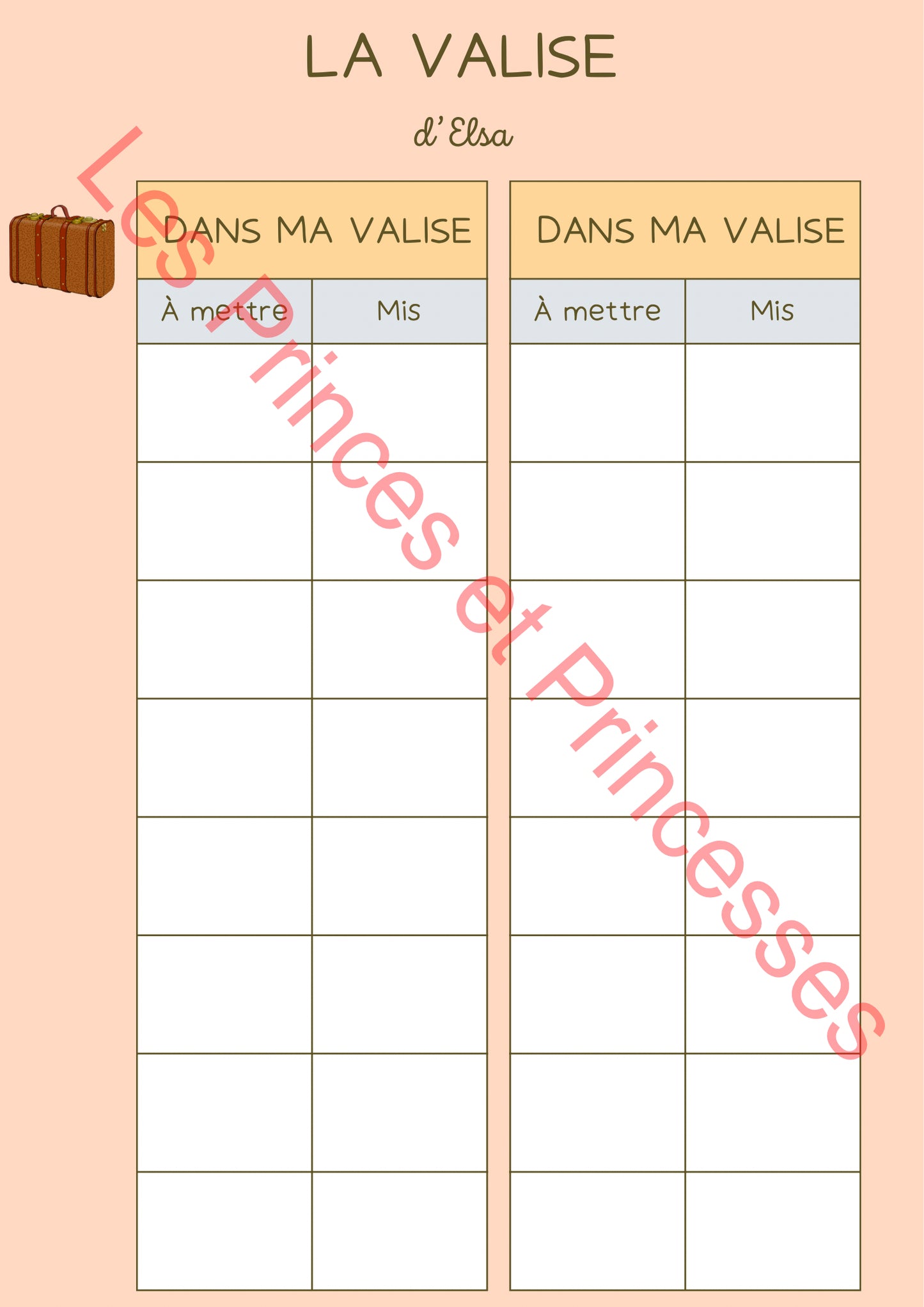 Planche picto organisation voyage